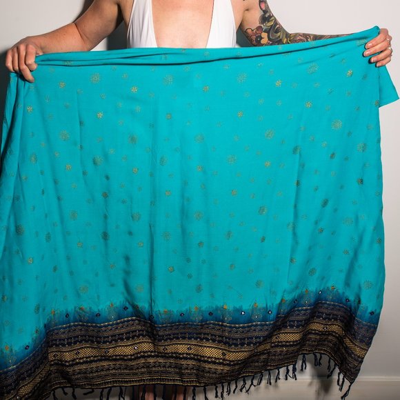 Indian Blue Wrap Coverup with Gold Details - Picture 4 of 12